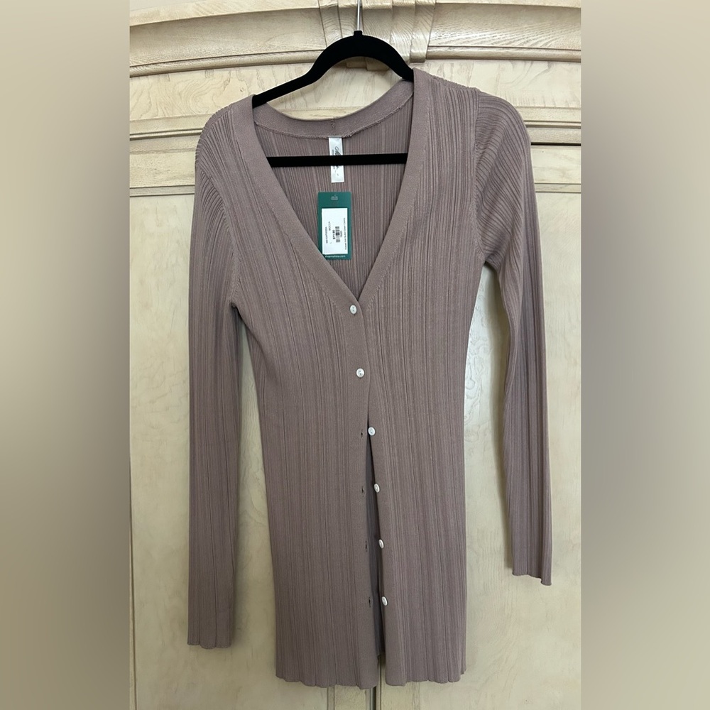 Mahina Ribbed Knit Button Down Cardigan- Mocha- size L